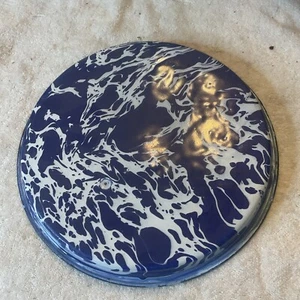 Antique ENAMEL BLUE SWIRL PIE TIN PAN GRANITEWARE - Picture 1 of 4