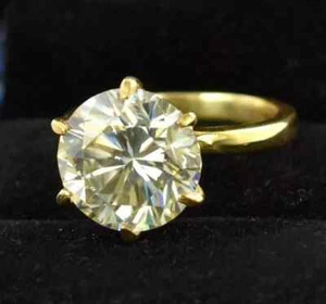 3 Ct Round Cut Moissanite Solitaire Engagement Ring Solid 14K Yellow Gold - Picture 1 of 5