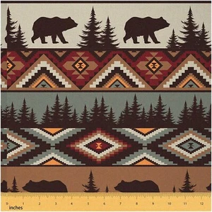 Wilderness Chic Nature Fabric - Rustic Bear & Western Aztec - Picture 1 of 7