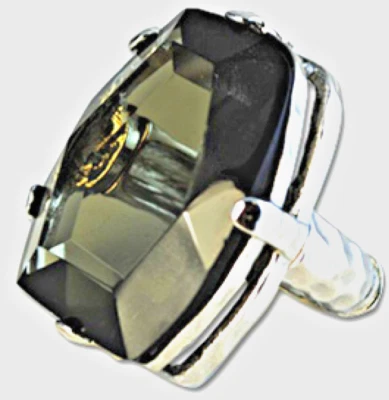 Fumè Topazio Chico Anello Grande Bianco Oro Argento Cristallo Stretch Nuovo - Immagine 1 di 4