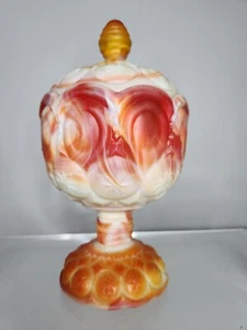 Red Slag Glass Candy Dish - Imperial Glass - 1920s 1930s - 8.5" Tall - Picture 1 of 12