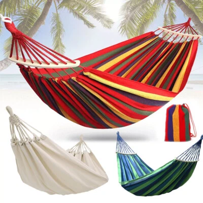 2 Person Camping Hammock with Premium Canvas Portable Hanging Swing Bed Outdoor - Image 1 of 4