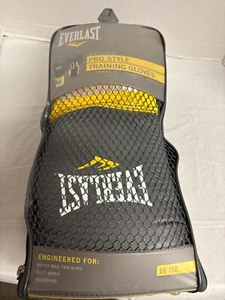 Everlast Level 1 Training Boxing Gloves 16 oz Black/Yellow Trim w/Mesh Carry Bag - Picture 1 of 11