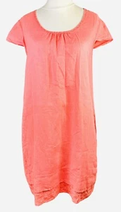 Malvin Ladies I Love Linen Pink Dress UK 10 Capped Sleeves Embroidered VGC - Picture 1 of 11