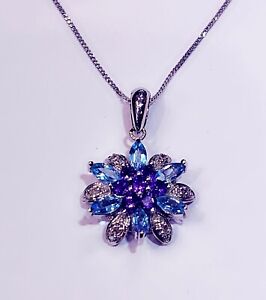 9ct White Gold Diamond & Topaz and Amethyst Necklace