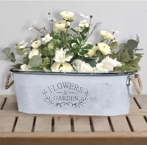 Galvanised Oval Metal Planter Galvanised Trough Planter Plant Flower Pot Garden - Picture 1 of 5