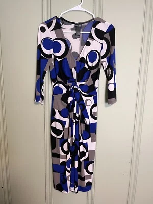 Bisou Bisou Blue Midi Sheath Dress Size 6 Twist Waist 3/4 Sleeve - Image 1 of 4