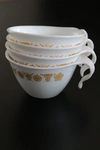 Set of 4 Vintage Corelle Butterfly Gold Hook Handle Cups Coffee Tea Corningware - Picture 1 of 4