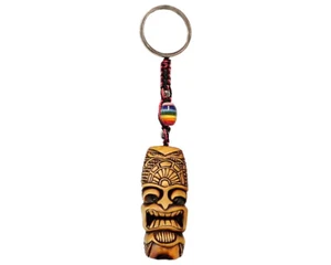 Ku Polynesian Tiki Head Mask Handmade 3D Island Keychain Macrame Metal Keyring - Picture 1 of 1