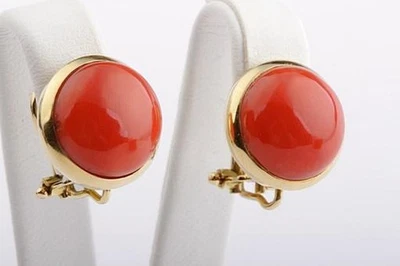 Rote Sardegna Korallen Ohrringe Ohrstecker 12,0mm 750 Gelb gold 18 Karat . - Bild 1 von 4