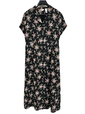 Vintage Emma & James Maxi Dress Size 16 Black Ditsy Floral Tie Back 90s NEW - Image 1 of 4