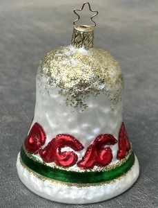Vintage Inge Bell Germany Christmas Glass Ornament Decor Handblown Green Red - Picture 1 of 9