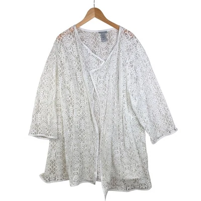 Cárdigan abierto de encaje Catherines talla 4X blanco Foto 1 de 4