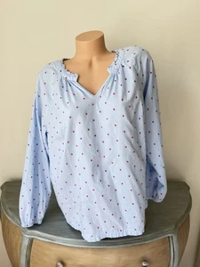 Croft & Barrow Top Womens Swiss Dot Peasant Size 1X Casual Office Retro Twill V - Picture 1 of 8