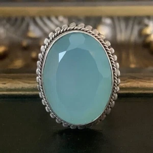 Vintage Sterling Silber Ring mit facettiertem Aqua Chalzedon Edelstein Größe 7,5 - Bild 1 von 8