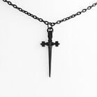 Ornate Small Dagger Black Metal Charm Short Necklace Pendant Cross Sword