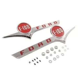 Hood Side Emblem "Ford F-100" Chrome with Red 1956 Ford Truck B6C-16720-PR - Picture 1 of 8