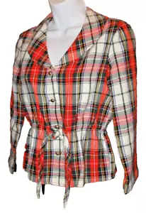 Vtg 70s JCPenney Fashions Womens Small plaid checkered long sleeve shirt - Picture 1 of 9