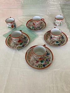 Satsuma Set 6 Tassen & 4 Teller Porzellan Vintage Japanische Geisha - Bild 1 von 9