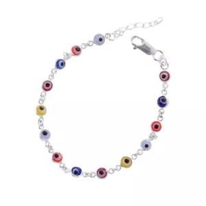 Bracciale multicolore malocchio, argento sterling .925, malocchio, regolabile - Foto 1 di 1