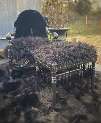 Gothic Faux Fur and Velvet Throne Chair and Footstool, Gothic Victorian - Image 1 of 4