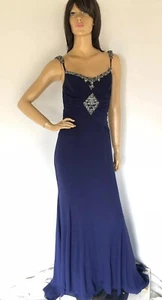 New $980 Badgley Mischka Blue Beaded detail Dress size M Silk Evening Gown - Bild 1 von 10