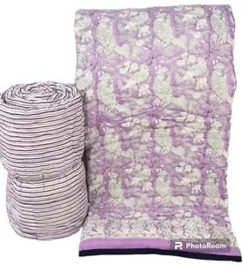 Floral Print Indian Handmade Cotton Winter Reversible Razai Quilt Kantha Blanket - Picture 1 of 1