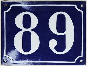 Old large blue French house number 89 door gate plaque enamel steel metal sign - Picture 1 of 1