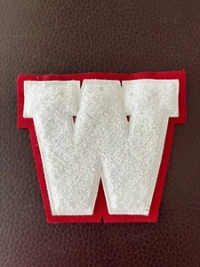 Vintage “W” Letterman Varsity Felt Letter Athletic White / Red Felt - Picture 1 of 4