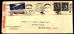 Cubierta de tiempo de guerra 1944 - Johannesburgo a Nueva York. PASE POR CENSOR EST. $15,00 (ESP#L5282) - Imagen 1 de 2