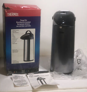 Thermos 2 Quart Stainless Steel Pump Pot Coffee Beverage Dispenser Swivel Base