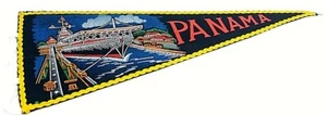 Panama Black Felt Banner Vintage Pennant Cruise Ship Canal Embroidered Border - Picture 1 of 3
