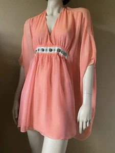 PAUL AND JOE PEACH ORANGE JEWELLED SILK CHIFFON DRESS TUNIC COVER UP SZ 2 - Picture 1 of 9