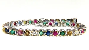 7.36ct natural ruby emerald sapphires diamond tennis bracelet 14kt gold** - Picture 1 of 5