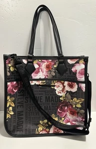 Steve Madden Floral Shoulder Tote Bag With Strap Black Laptop Travel New Unused - Picture 1 of 4