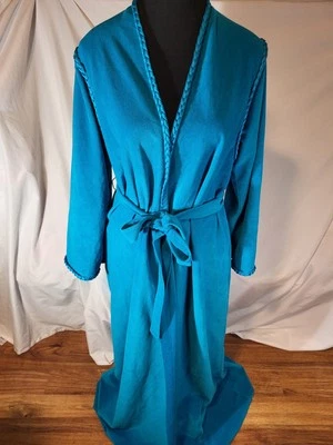 Bata de lana verde azulado Vanity Fair corbata larga abrigo de casa vintage M Foto 1 de 4