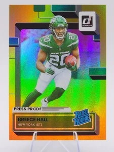 2022 Panini Donruss Breece Hall Rated Rookie RC Gold Press Proof Premium Jets SP - Bild 1 von 2