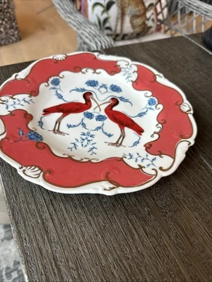 Plato de postre Anthropologie Lou Rota Nature mesa ibis escarlata pájaro vacaciones rojo Foto 1 de 4