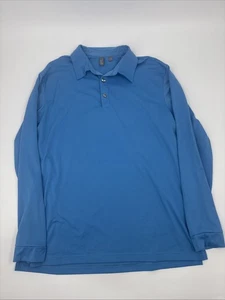 Ashworth Mens Long sleeve Polo Blue Back Logo Sz Large - Foto 1 di 10