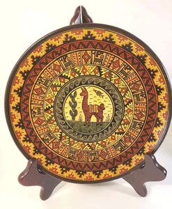 Handgefertigter & bemalter Inka Cusco Teller Volkskunst aus Peru Lama Vogel Wandhänger - Bild 1 von 9