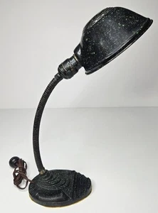 Vintage Antique Eagle Art Deco Gooseneck Desk Lamp Cast Iron Works Black & Green - Picture 1 of 24