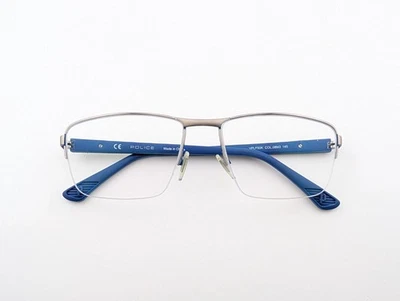Gafas de policía, solo marcos, VPLF50K 08M3, 57-17-145, metal, azul/plateado Foto 1 de 4