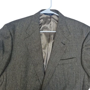 VTG Burberry Wool 2-Button Blazer Sport Jacket Herringbone Mens Size 44R - Picture 1 of 10