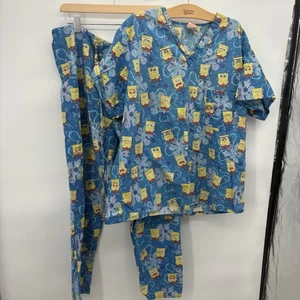 Vintage Nikelodeon Spongebob Squarepants Scrub Pants/Top Set Unisex Size X-Large - Picture 1 of 10