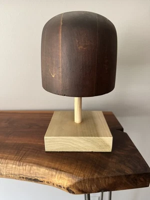 Vintage Open Crown Fedora Wood Millinery Hat Block 7 1/2 #51 With Spinner Stand - Image 1 of 4