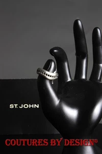 Anillo de cóctel de plata cepillada St John Knits con cristales de Swarovski negros 7,0 nuevo con etiquetas - Imagen 1 de 2