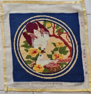 Vintage Completed wool completed Dimensions needlework nesting birds 15.7x16" - Picture 1 of 9