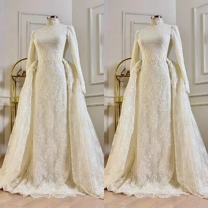 Muslimische Brautkleider Spitze abnehmbare Schleppe hochgeschlossen elegant Brautkleider - Bild 1 von 10