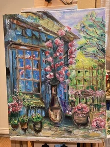16x20 Cottage Floral Oil Painting - Picture 1 of 3