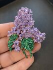 Vintage Purple Enamel Lilac Or Hyacinth Flower Brooch Large Green Stem